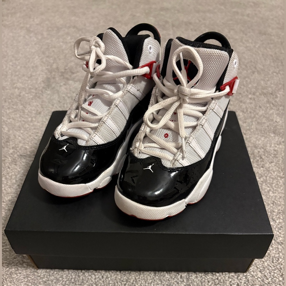 OBO Jordan Kids' Black, White, and Red Sneakers